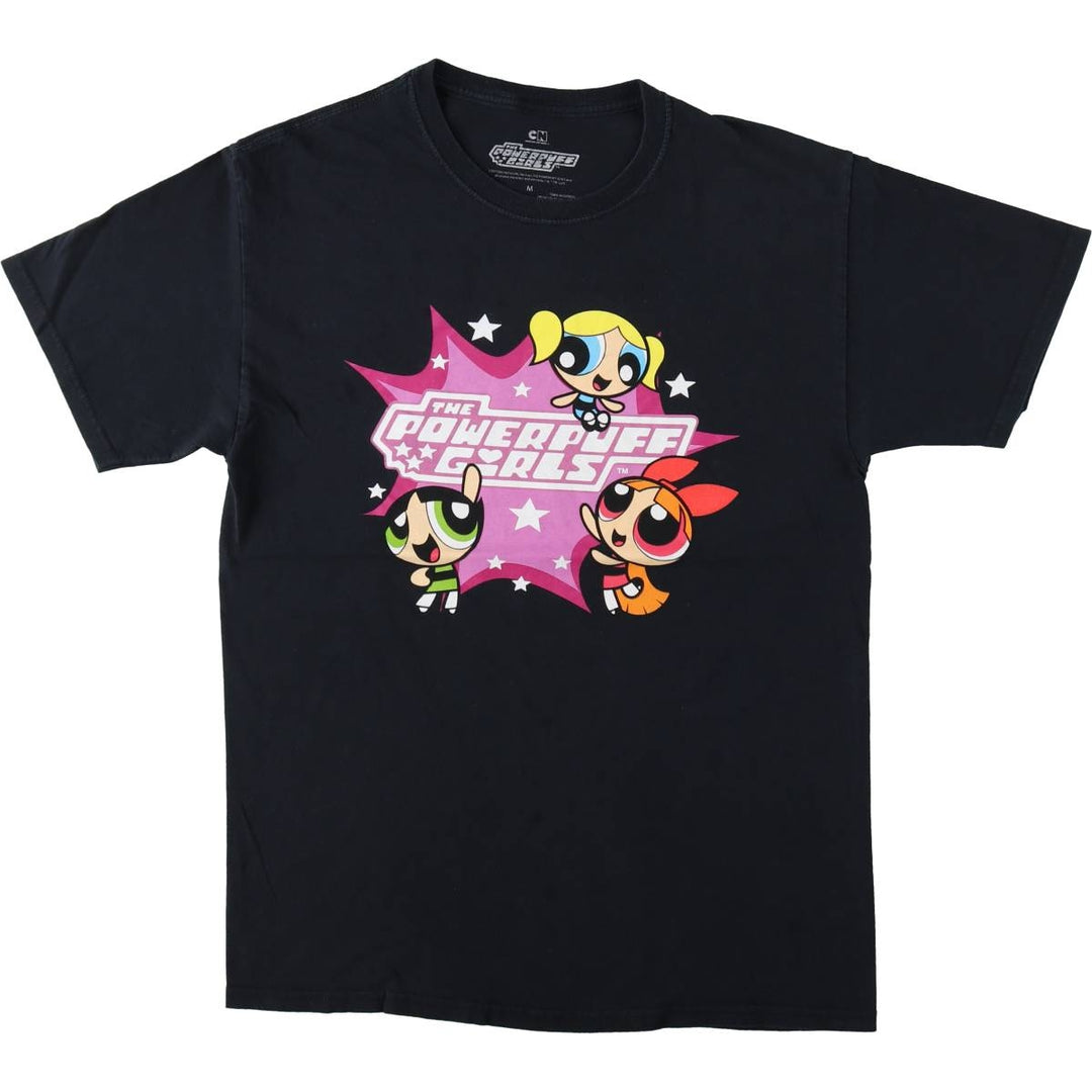 THE POWERPUFF GIRLS Powerpuff Girls Character Print T-Shirt, Men's Size M cotton black type Vintage Second Hand