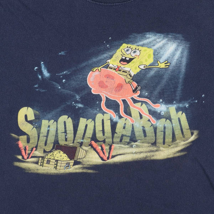 All Sport SPONGEBOB SpongeBob Anime Character Print T-Shirt (Men's Size L) cotton navy blue type Vintage Second Hand