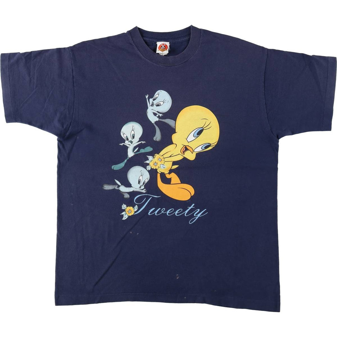 90'S Looney Tunes Tweety character print T-shirt, Made in USA, Men's size L equivalent, Vintage cotton blue type Vintage Second Hand