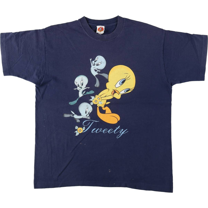 90'S Looney Tunes Tweety character print T-shirt, Made in USA, Men's size L equivalent, Vintage cotton blue type Vintage Second Hand