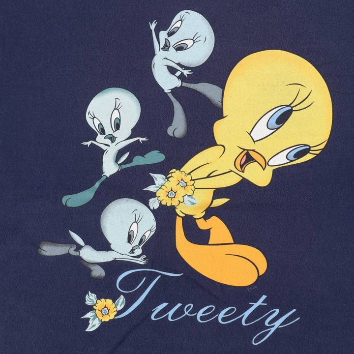 90'S Looney Tunes Tweety character print T-shirt, Made in USA, Men's size L equivalent, Vintage cotton blue type Vintage Second Hand