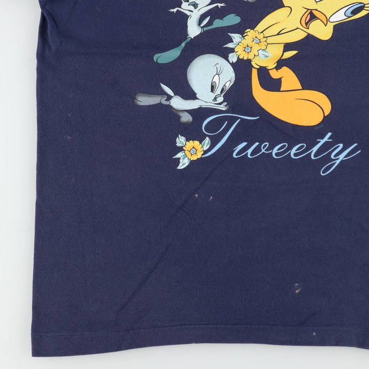 90'S Looney Tunes Tweety character print T-shirt, Made in USA, Men's size L equivalent, Vintage cotton blue type Vintage Second Hand