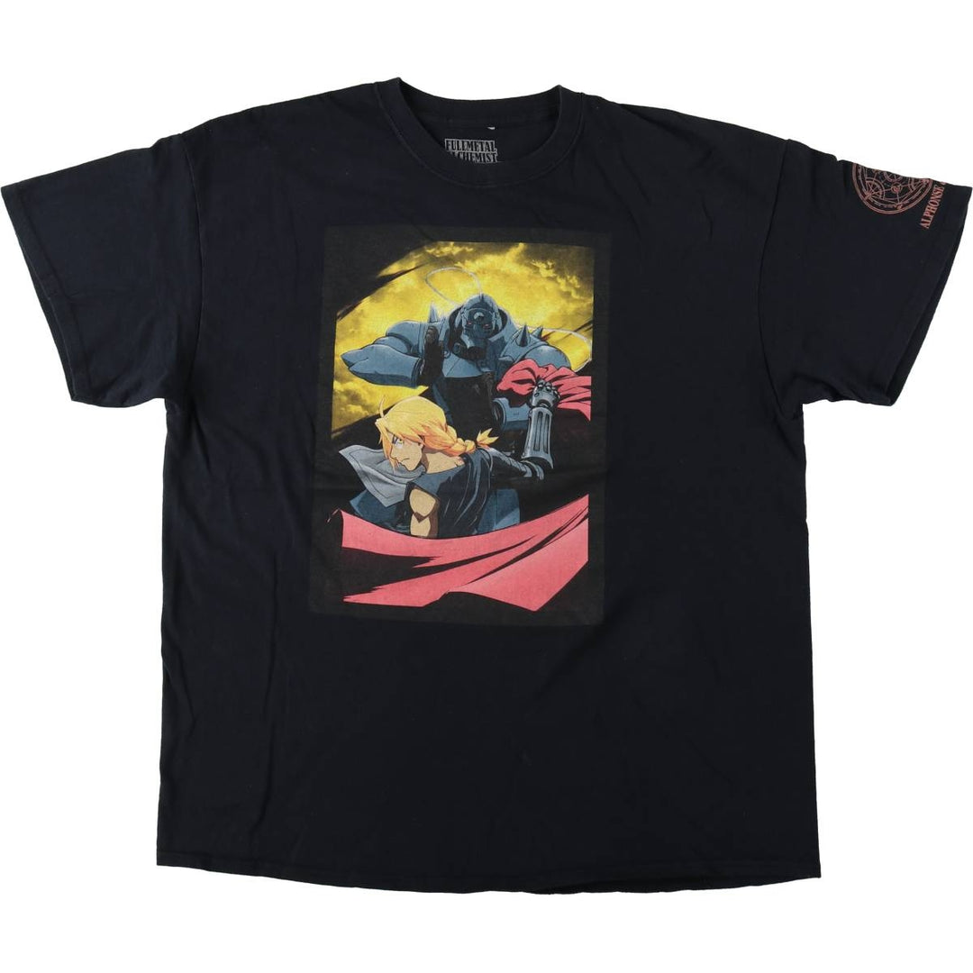 Fullmetal Alchemist Edward Elric Alphonse Elric Anime Character Print T-Shirt Men's XL (approx.) cotton black type Vintage Second Hand