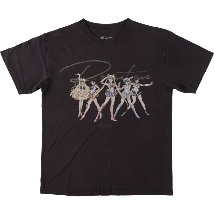 Sailor Moon anime character print T-shirt, men's size M (approx.) cotton black type Vintage Second Hand