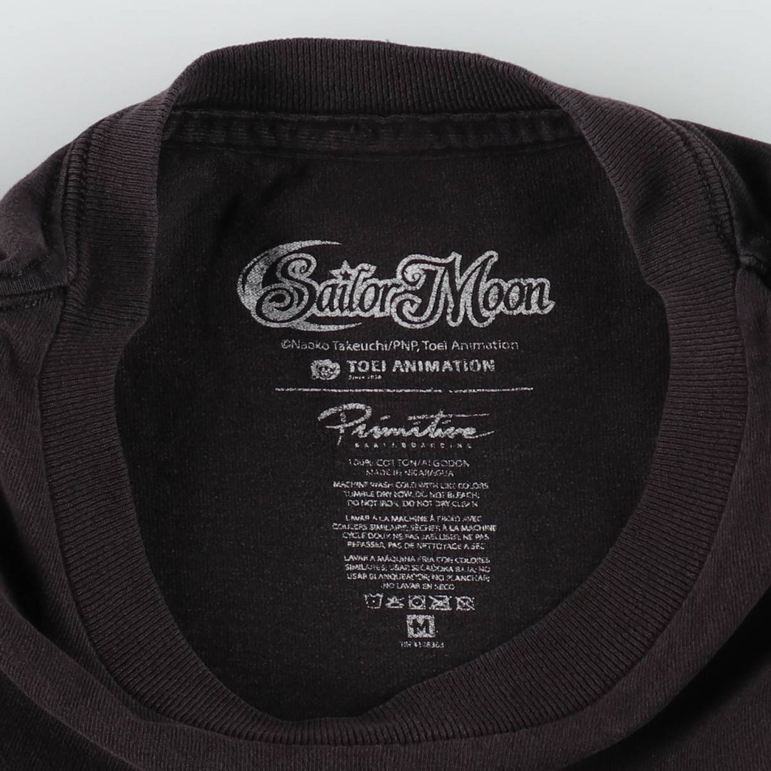 Sailor Moon anime character print T-shirt, men's size M (approx.) cotton black type Vintage Second Hand