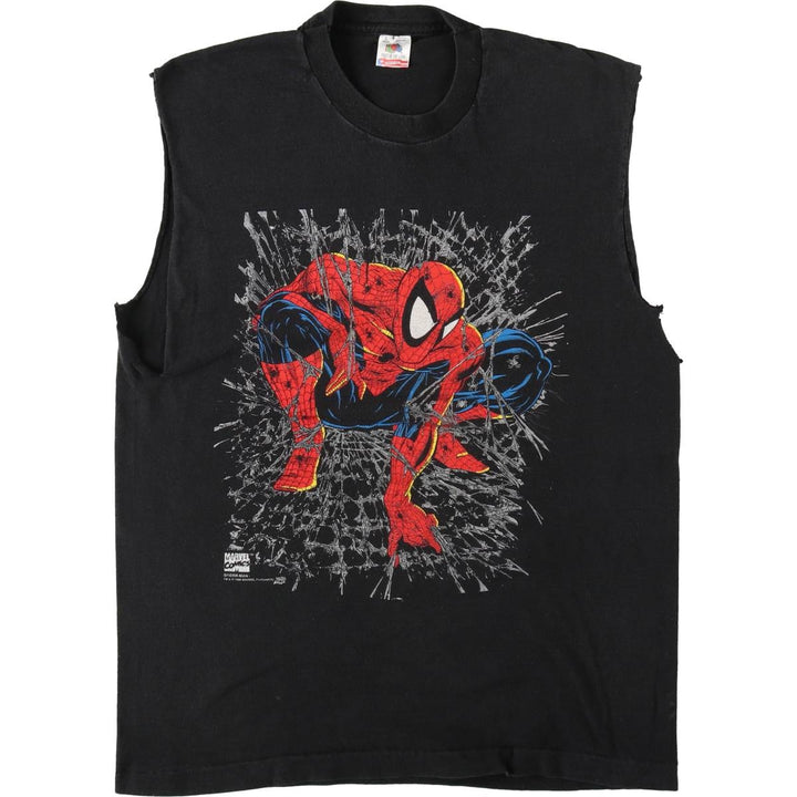 90'S Marvel Fruit of the Loom Spider-Man Character Print T-Shirt, Made in USA, Men's Size L (Equivalent), Vintage cotton black type Vintage Second Hand
