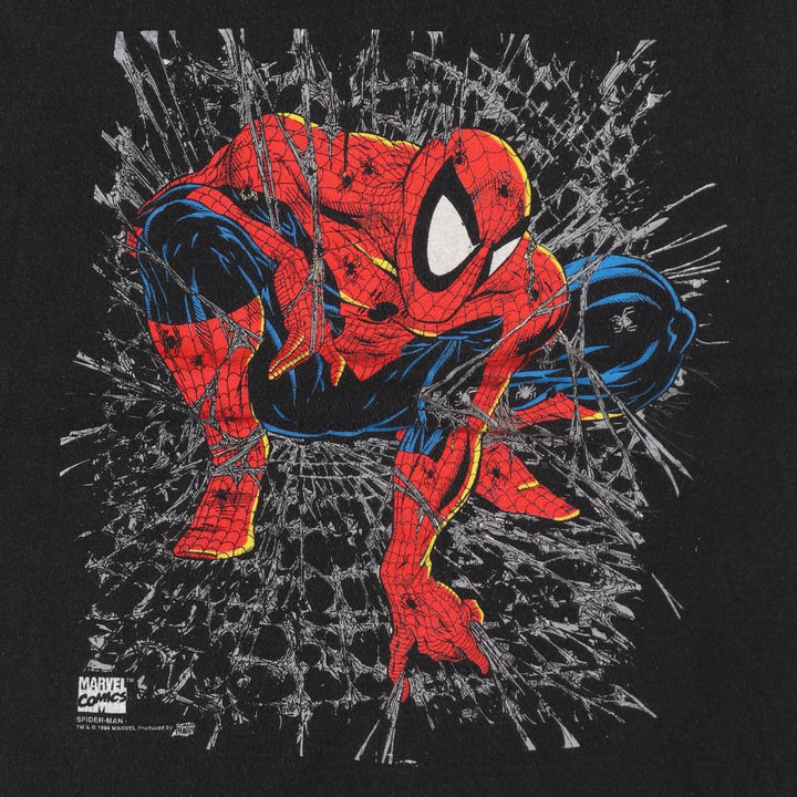 90'S Marvel Fruit of the Loom Spider-Man Character Print T-Shirt, Made in USA, Men's Size L (Equivalent), Vintage cotton black type Vintage Second Hand