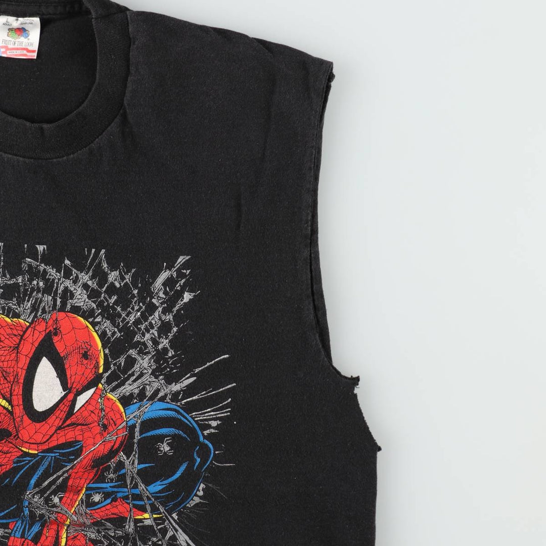 90'S Marvel Fruit of the Loom Spider-Man Character Print T-Shirt, Made in USA, Men's Size L (Equivalent), Vintage cotton black type Vintage Second Hand