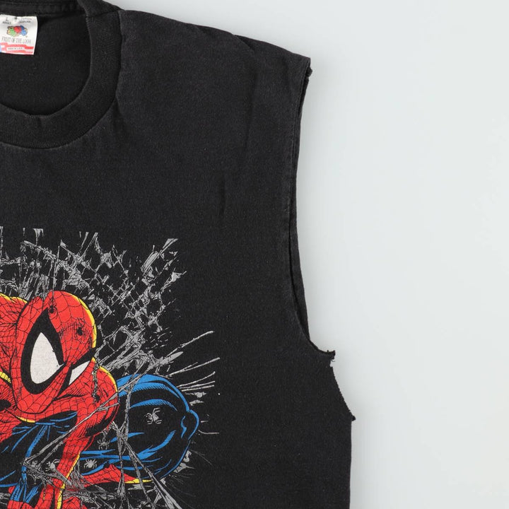 90'S Marvel Fruit of the Loom Spider-Man Character Print T-Shirt, Made in USA, Men's Size L (Equivalent), Vintage cotton black type Vintage Second Hand