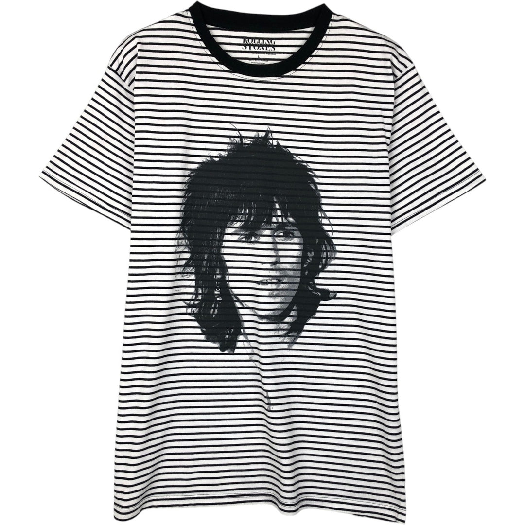 THE ROLLING STONES Border Pattern Band T-Shirt (Men's Size L) cotton white type Vintage Second Hand