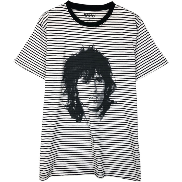 THE ROLLING STONES Border Pattern Band T-Shirt (Men's Size L) cotton white type Vintage Second Hand
