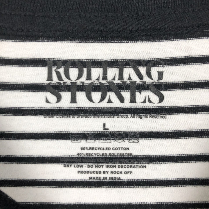 THE ROLLING STONES Border Pattern Band T-Shirt (Men's Size L) cotton white type Vintage Second Hand