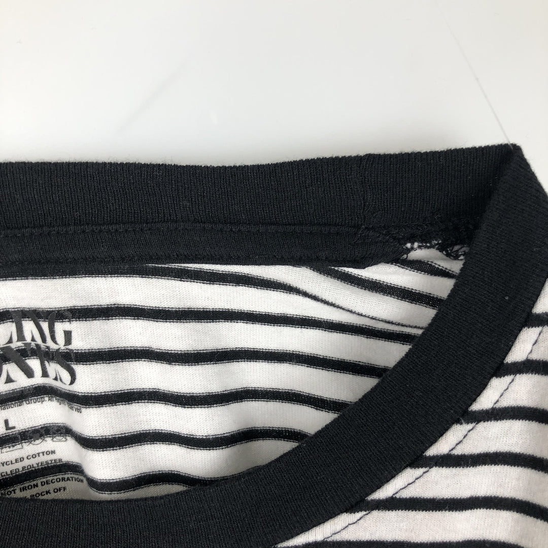 THE ROLLING STONES Border Pattern Band T-Shirt (Men's Size L) cotton white type Vintage Second Hand
