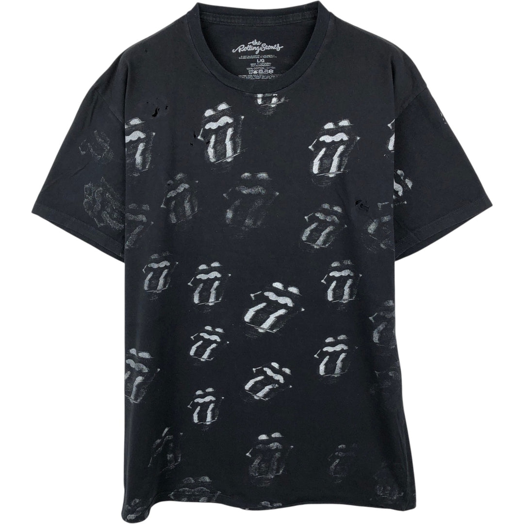 THE ROLLING STONES All-Over Print Band T-Shirt (Men's Size L) cotton black type Vintage Second Hand