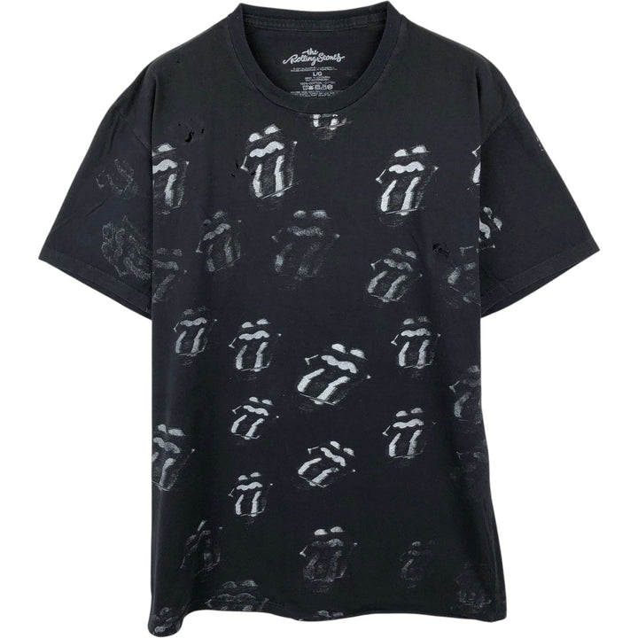THE ROLLING STONES All-Over Print Band T-Shirt (Men's Size L) cotton black type Vintage Second Hand