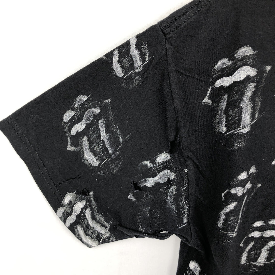 THE ROLLING STONES All-Over Print Band T-Shirt (Men's Size L) cotton black type Vintage Second Hand