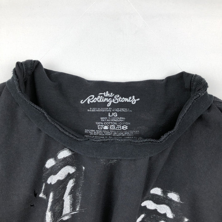 THE ROLLING STONES All-Over Print Band T-Shirt (Men's Size L) cotton black type Vintage Second Hand