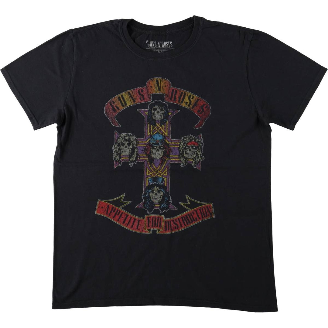 Guns N' Roses Skull Pattern Band T-shirt, Men's M size cotton black type Vintage Second Hand