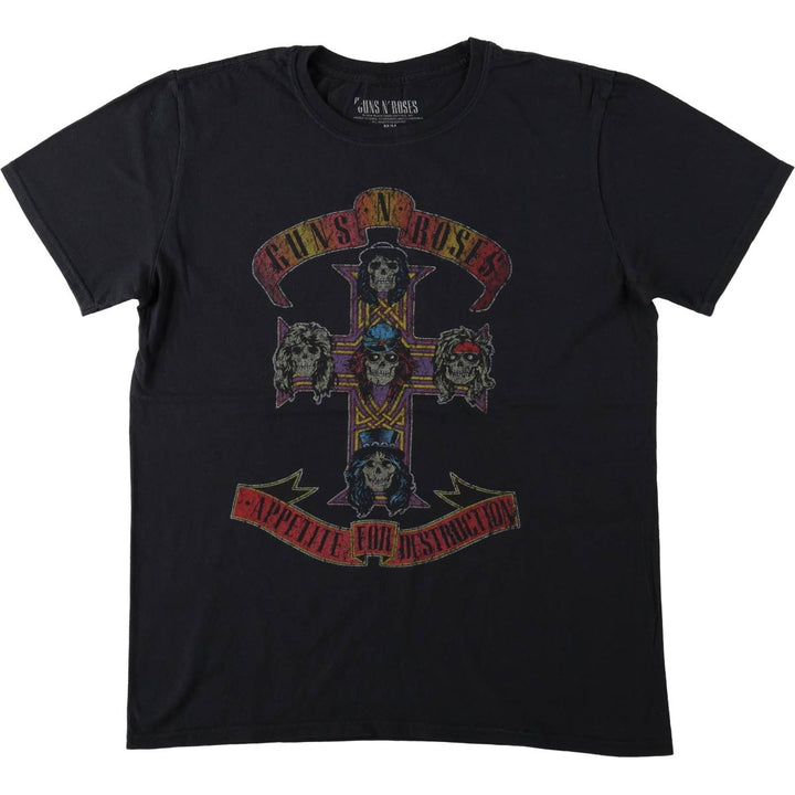 Guns N' Roses Skull Pattern Band T-shirt, Men's M size cotton black type Vintage Second Hand