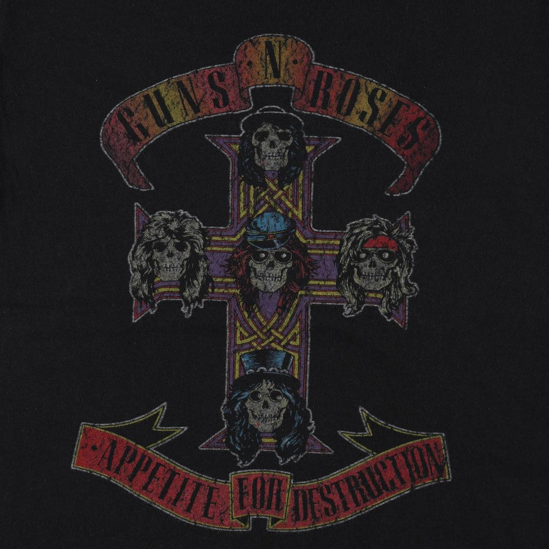 Guns N' Roses Skull Pattern Band T-shirt, Men's M size cotton black type Vintage Second Hand