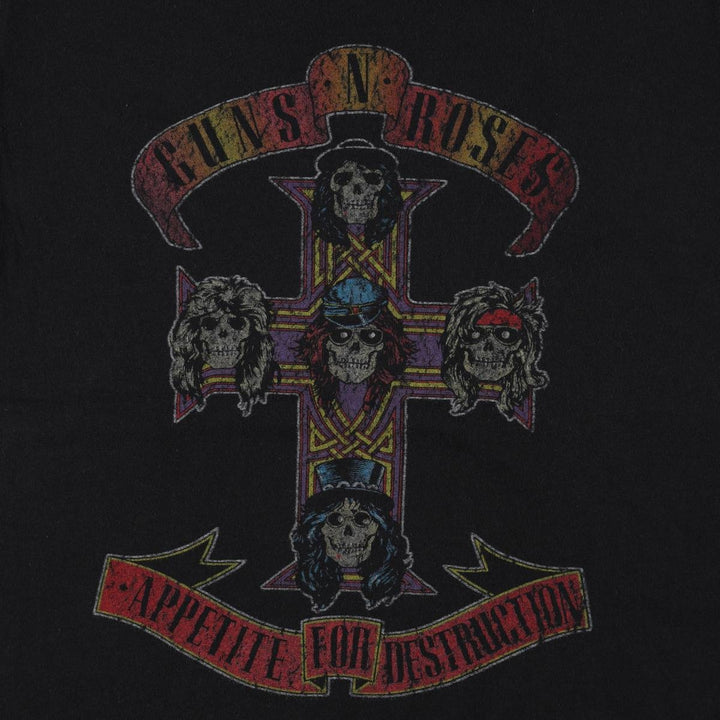 Guns N' Roses Skull Pattern Band T-shirt, Men's M size cotton black type Vintage Second Hand