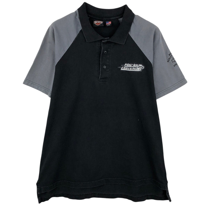 Harley-Davidson Short Sleeve Polo Shirt Made in USA Men's Size L cotton black type Vintage Second Hand