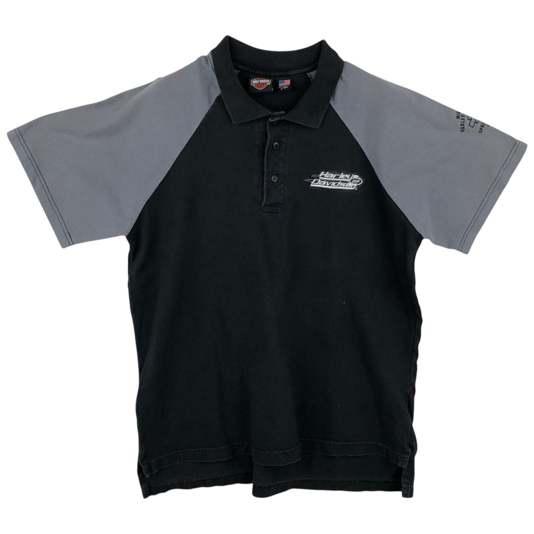 Harley-Davidson Short Sleeve Polo Shirt Made in USA Men's Size L cotton black type Vintage Second Hand
