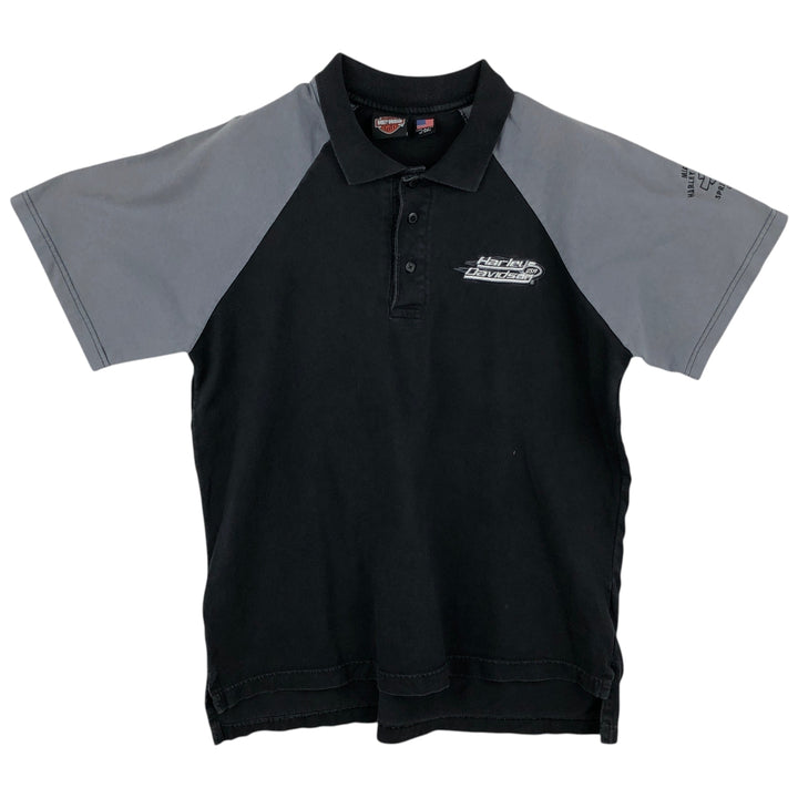 Harley-Davidson Short Sleeve Polo Shirt Made in USA Men's Size L cotton black type Vintage Second Hand