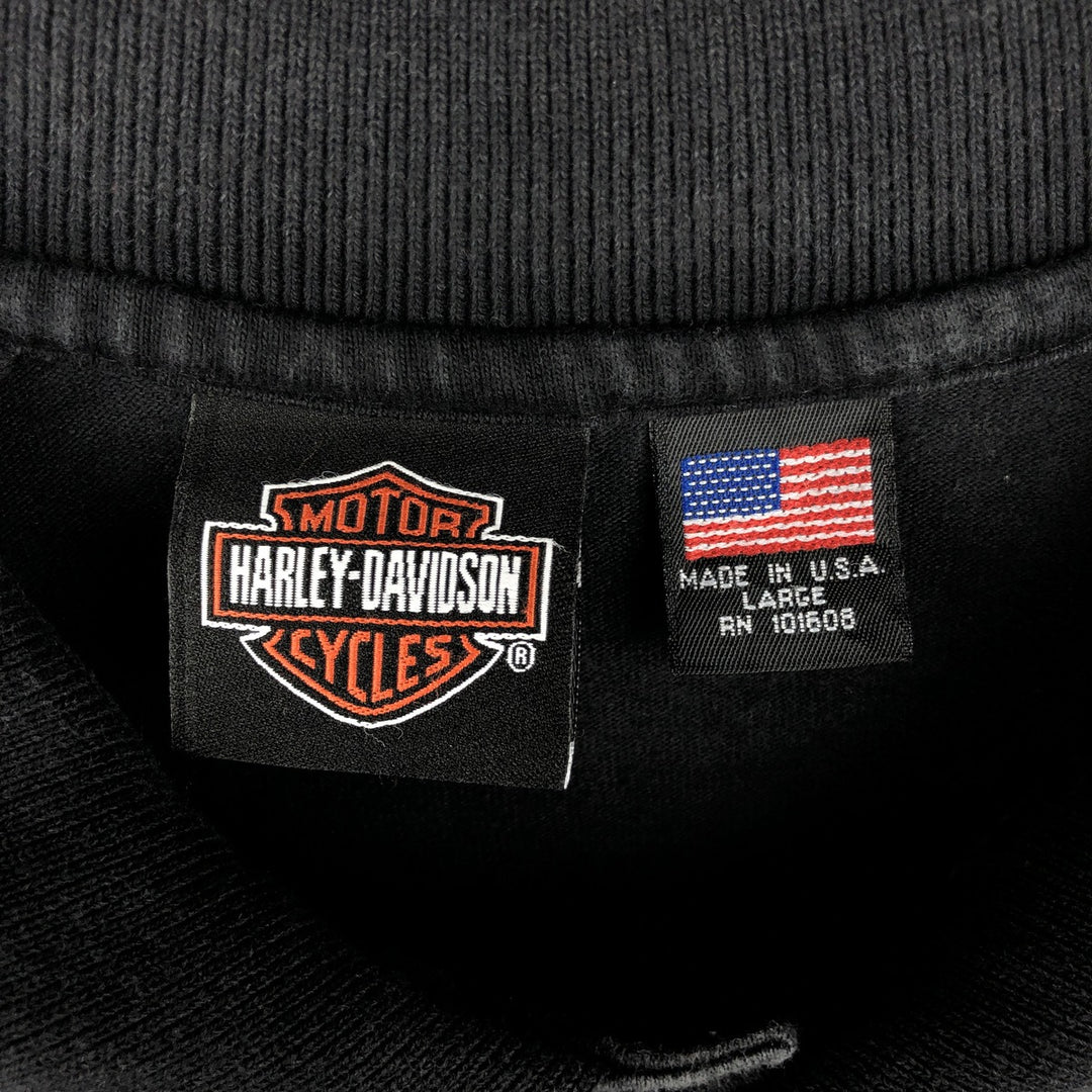 Harley-Davidson Short Sleeve Polo Shirt Made in USA Men's Size L cotton black type Vintage Second Hand