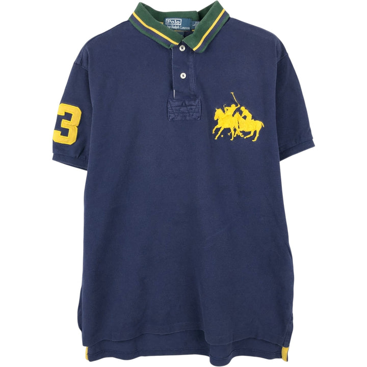 Ralph Lauren POLO by Ralph Lauren CUSTOM FIT Double Pony Short Sleeve Polo Shirt Men's L size cotton navy blue type Vintage Second Hand
