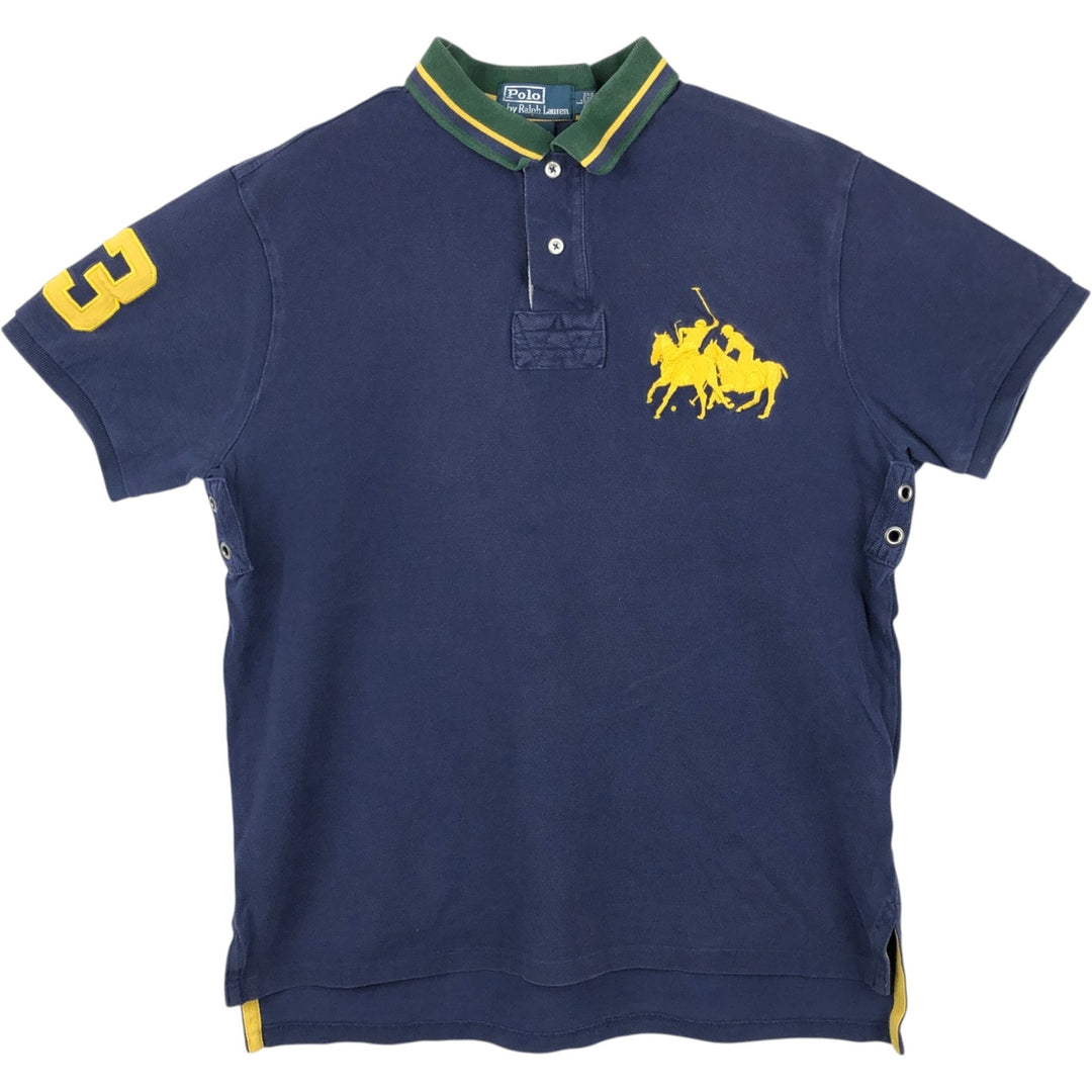 Ralph Lauren POLO by Ralph Lauren CUSTOM FIT Double Pony Short Sleeve Polo Shirt Men's L size cotton navy blue type Vintage Second Hand