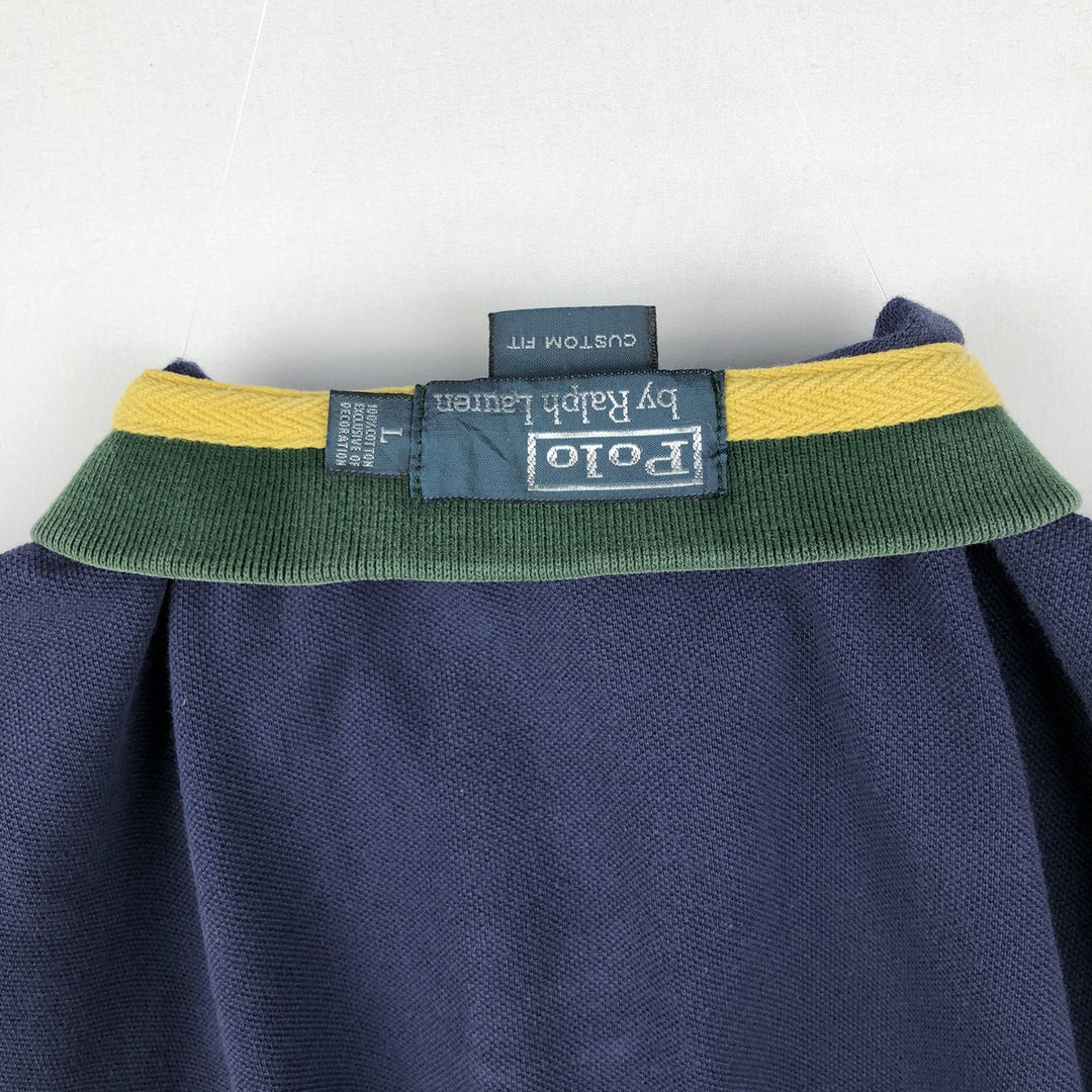 Ralph Lauren POLO by Ralph Lauren CUSTOM FIT Double Pony Short Sleeve Polo Shirt Men's L size cotton navy blue type Vintage Second Hand