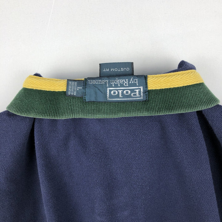 Ralph Lauren POLO by Ralph Lauren CUSTOM FIT Double Pony Short Sleeve Polo Shirt Men's L size cotton navy blue type Vintage Second Hand