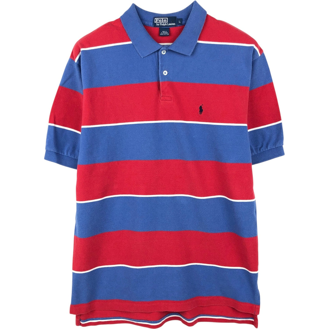 Ralph Lauren POLO by Ralph Lauren Multi-border short sleeve striped polo shirt Men's size L cotton blue type Vintage Second Hand