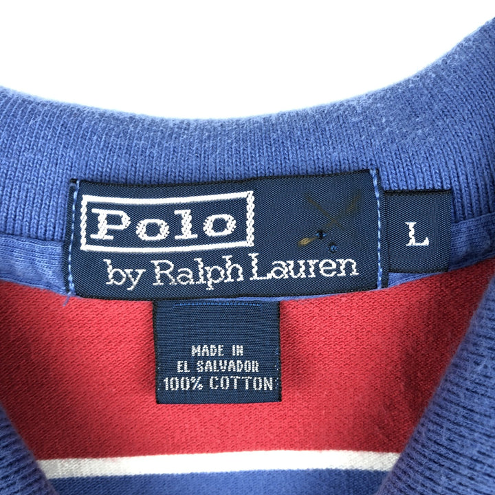 Ralph Lauren POLO by Ralph Lauren Multi-border short sleeve striped polo shirt Men's size L cotton blue type Vintage Second Hand