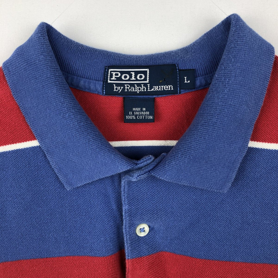 Ralph Lauren POLO by Ralph Lauren Multi-border short sleeve striped polo shirt Men's size L cotton blue type Vintage Second Hand