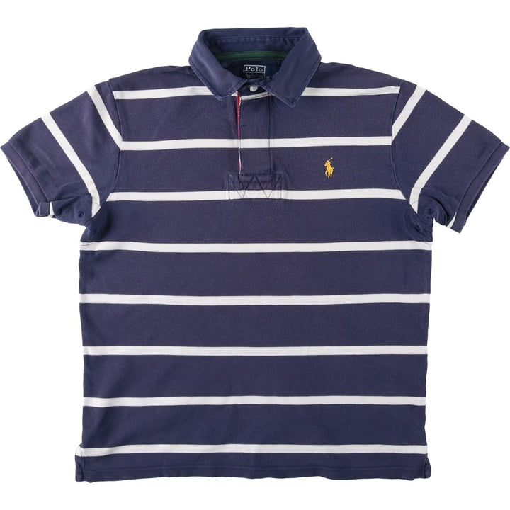 Ralph Lauren POLO by Ralph Lauren CUSTOM FIT Border Pattern Short Sleeve Rugby Shirt Men's M cotton navy blue type Vintage Second Hand