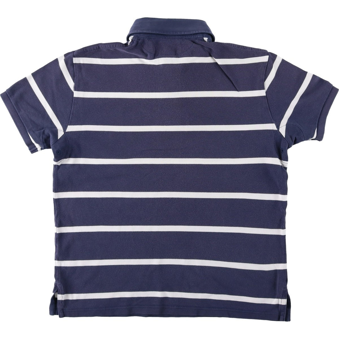 Ralph Lauren POLO by Ralph Lauren CUSTOM FIT Border Pattern Short Sleeve Rugby Shirt Men's M cotton navy blue type Vintage Second Hand