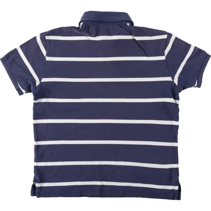 Ralph Lauren POLO by Ralph Lauren CUSTOM FIT Border Pattern Short Sleeve Rugby Shirt Men's M cotton navy blue type Vintage Second Hand