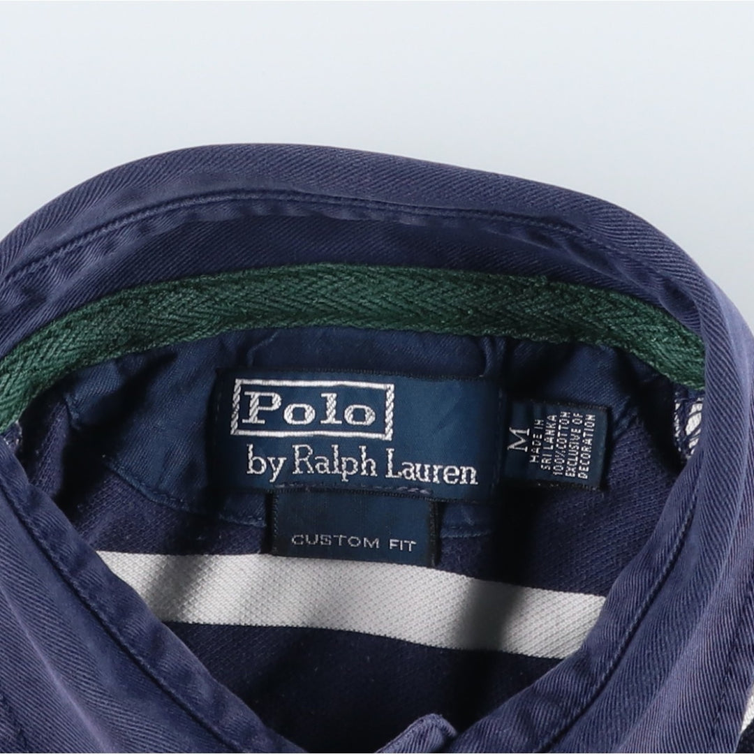 Ralph Lauren POLO by Ralph Lauren CUSTOM FIT Border Pattern Short Sleeve Rugby Shirt Men's M cotton navy blue type Vintage Second Hand