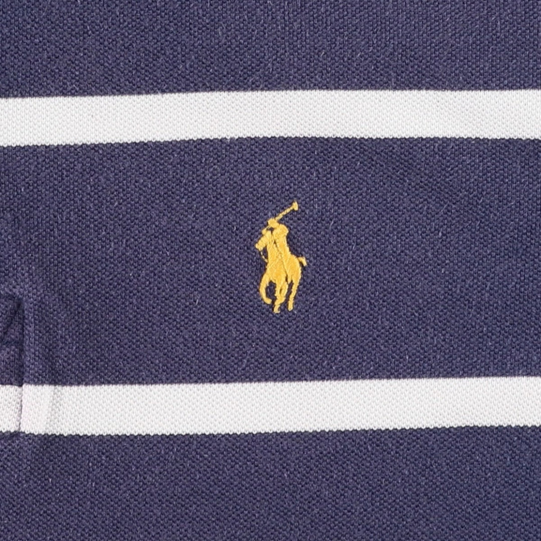 Ralph Lauren POLO by Ralph Lauren CUSTOM FIT Border Pattern Short Sleeve Rugby Shirt Men's M cotton navy blue type Vintage Second Hand