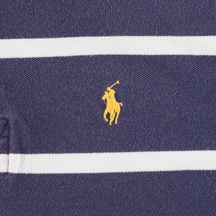 Ralph Lauren POLO by Ralph Lauren CUSTOM FIT Border Pattern Short Sleeve Rugby Shirt Men's M cotton navy blue type Vintage Second Hand