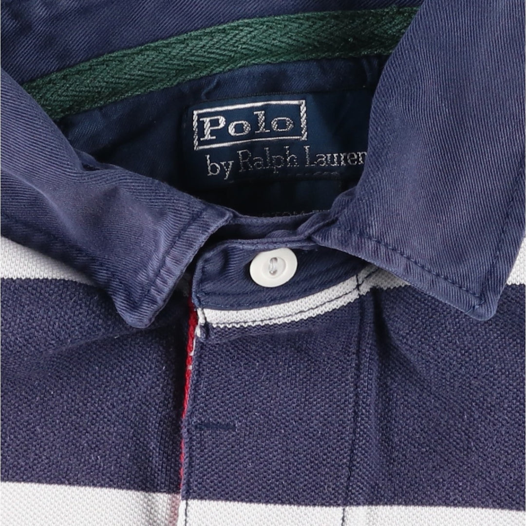 Ralph Lauren POLO by Ralph Lauren CUSTOM FIT Border Pattern Short Sleeve Rugby Shirt Men's M cotton navy blue type Vintage Second Hand