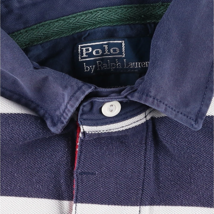 Ralph Lauren POLO by Ralph Lauren CUSTOM FIT Border Pattern Short Sleeve Rugby Shirt Men's M cotton navy blue type Vintage Second Hand