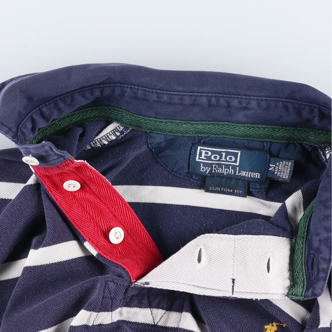 Ralph Lauren POLO by Ralph Lauren CUSTOM FIT Border Pattern Short Sleeve Rugby Shirt Men's M cotton navy blue type Vintage Second Hand