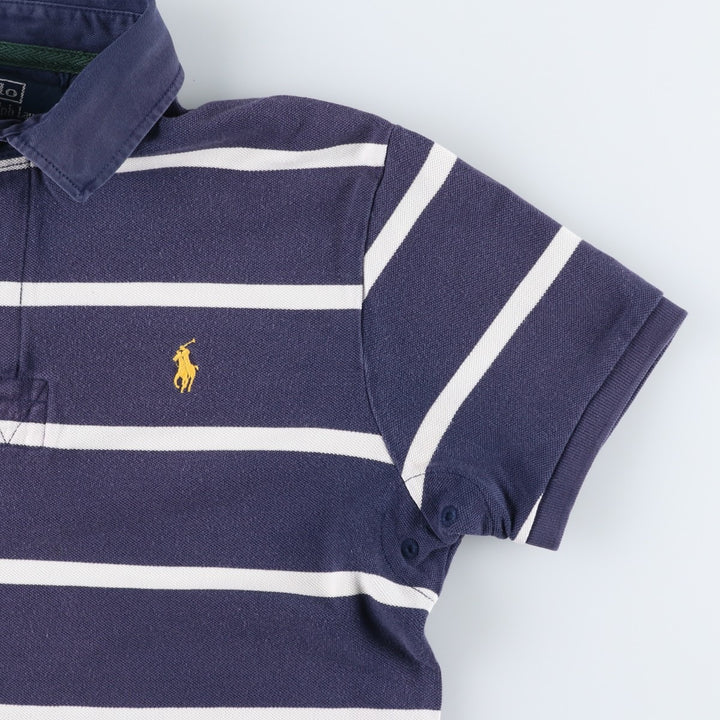 Ralph Lauren POLO by Ralph Lauren CUSTOM FIT Border Pattern Short Sleeve Rugby Shirt Men's M cotton navy blue type Vintage Second Hand