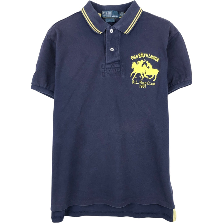 Ralph Lauren POLO by Ralph Lauren CUSTOM FIT Double Pony Short-Sleeve Polo Shirt (Men's Size M) cotton navy blue type Vintage Second Hand