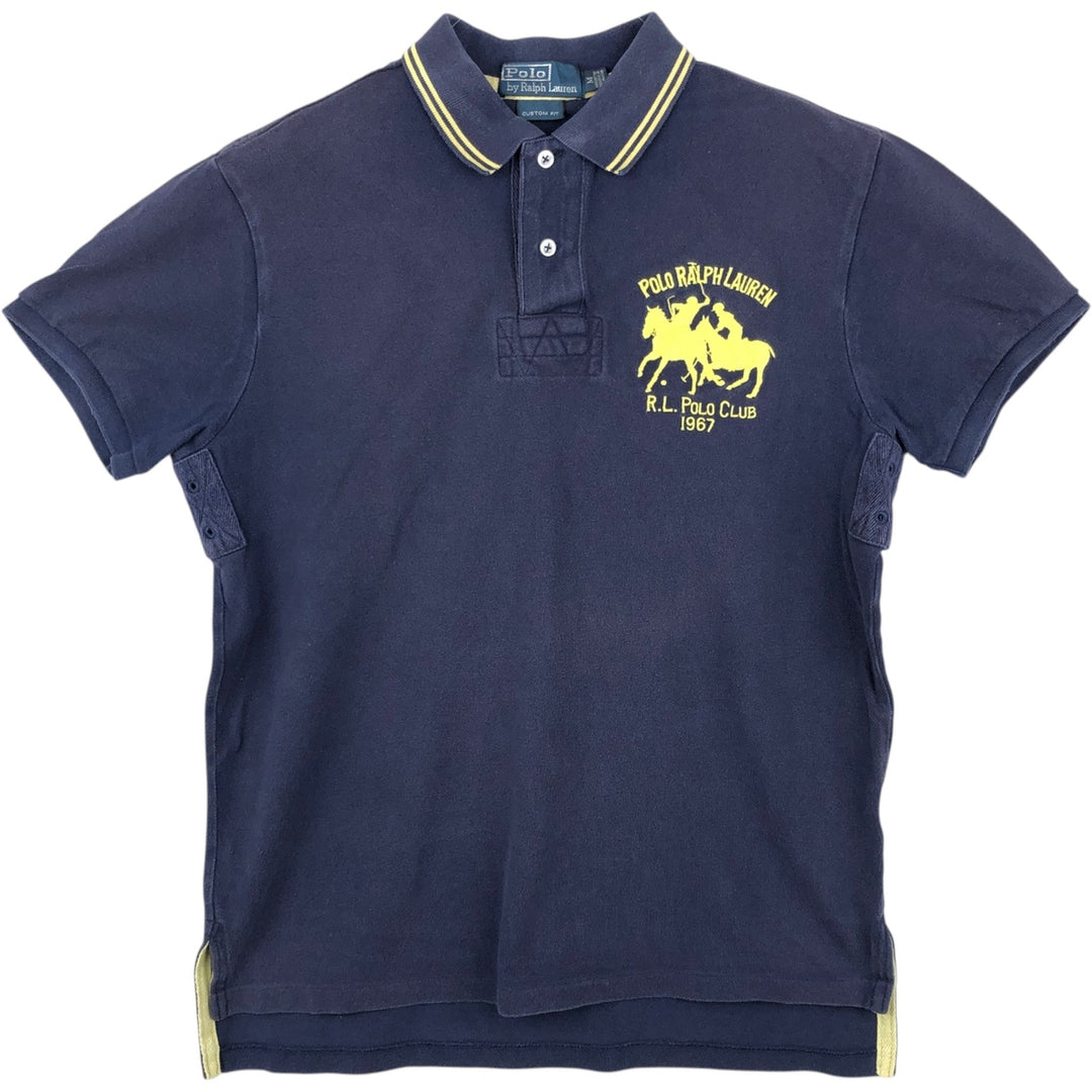 Ralph Lauren POLO by Ralph Lauren CUSTOM FIT Double Pony Short-Sleeve Polo Shirt (Men's Size M) cotton navy blue type Vintage Second Hand