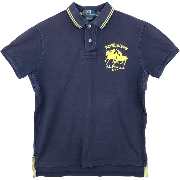 Ralph Lauren POLO by Ralph Lauren CUSTOM FIT Double Pony Short-Sleeve Polo Shirt (Men's Size M) cotton navy blue type Vintage Second Hand