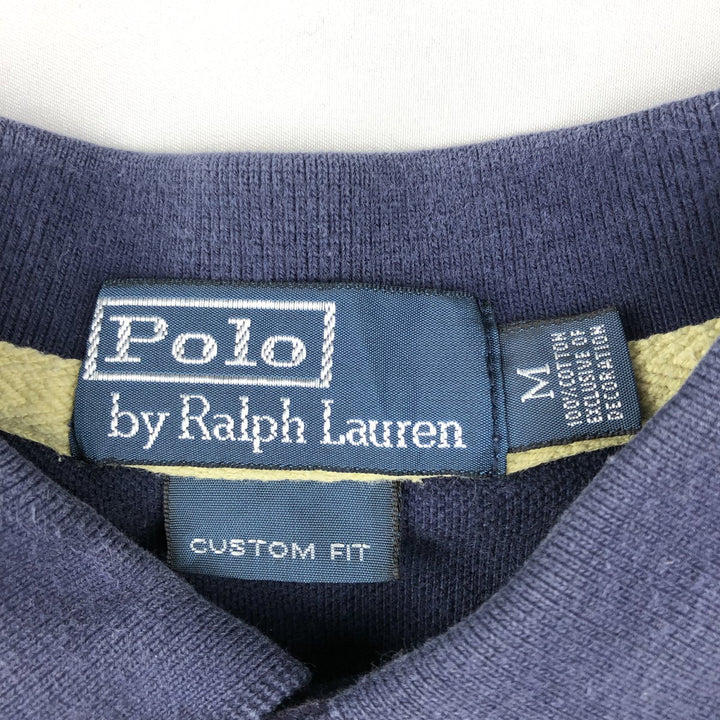 Ralph Lauren POLO by Ralph Lauren CUSTOM FIT Double Pony Short-Sleeve Polo Shirt (Men's Size M) cotton navy blue type Vintage Second Hand